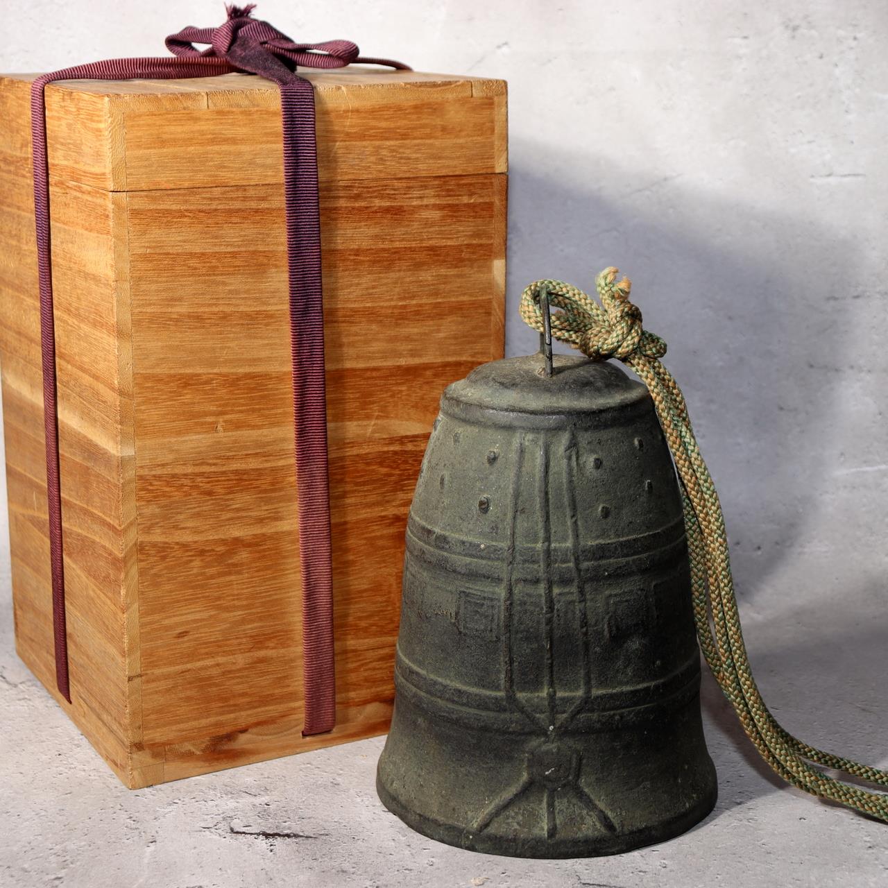 Antique Japanese Bronze Bell Hansho Buddhist Temple Ritual Green Patina BOS9810