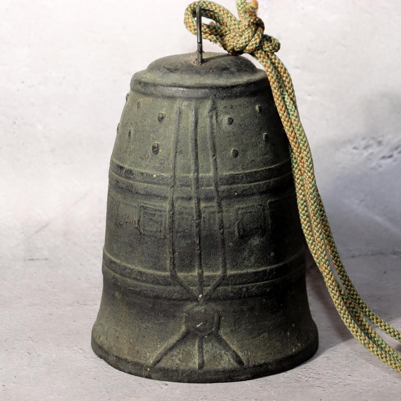 Antique Japanese Bronze Bell Hansho Buddhist Temple Ritual Green Patina BOS9811