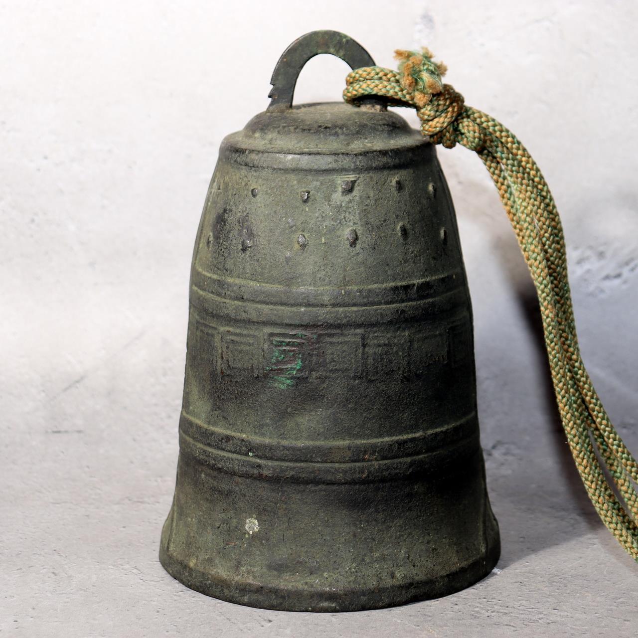 Antique Japanese Bronze Bell Hansho Buddhist Temple Ritual Green Patina BOS9812