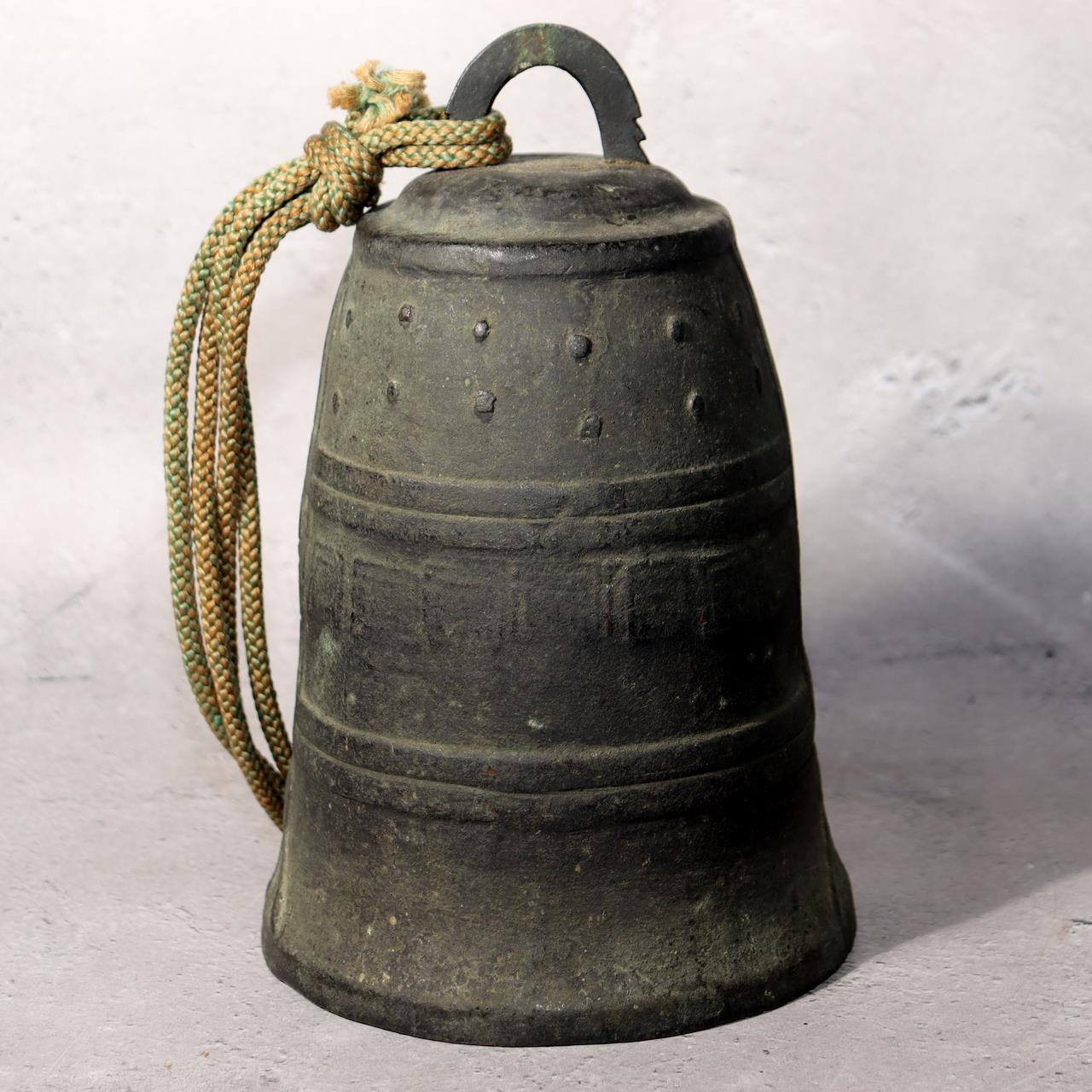 Antique Japanese Bronze Bell Hansho Buddhist Temple Ritual Green Patina BOS9814