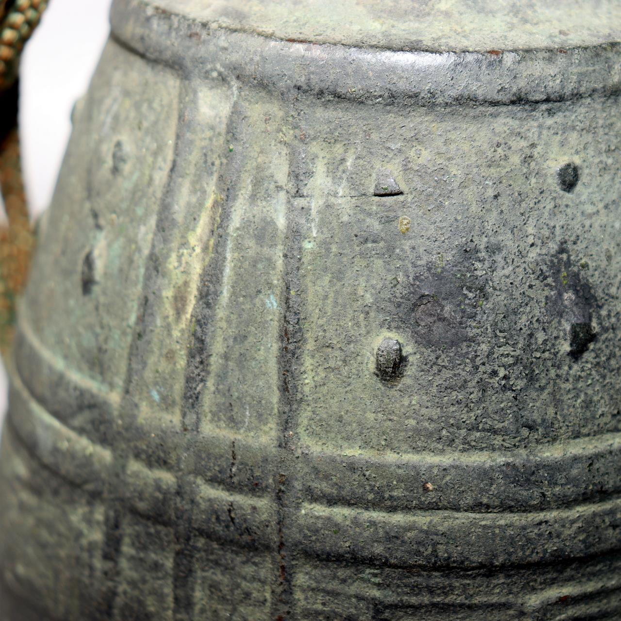 Antique Japanese Bronze Bell Hansho Buddhist Temple Ritual Green Patina BOS98117