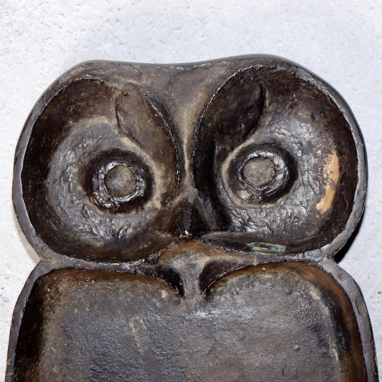 Japanese Bronze Owl Tray Plate Kojima Hiromu Signed Art Lucky Bird BOS9833