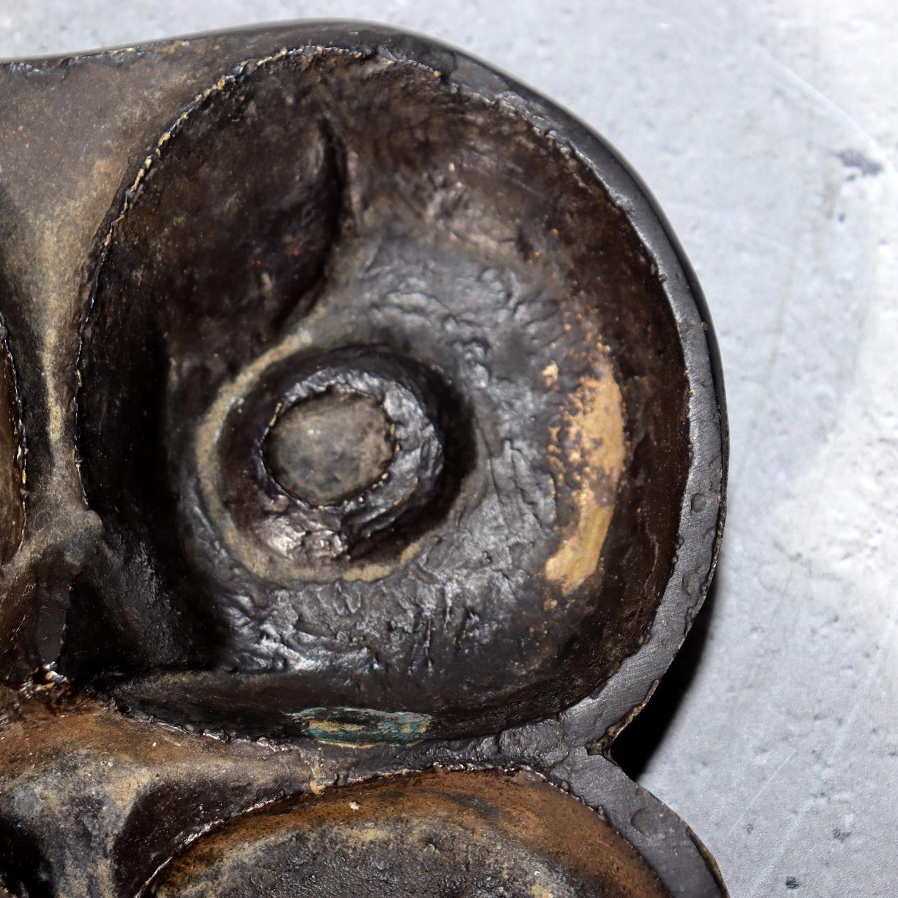 Japanese Bronze Owl Tray Plate Kojima Hiromu Signed Art Lucky Bird BOS98311