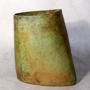 Japanese Bronze Vase Takashi Omori Signed Crane Bird Green Patina Ikebana Art3