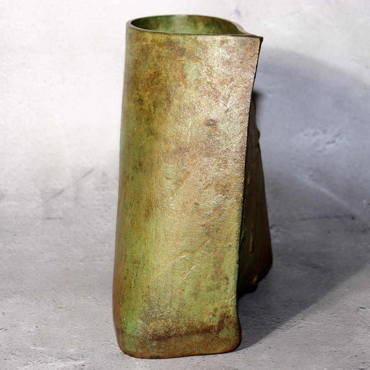 Japanese Bronze Vase Takashi Omori Signed Crane Bird Green Patina Ikebana Art4