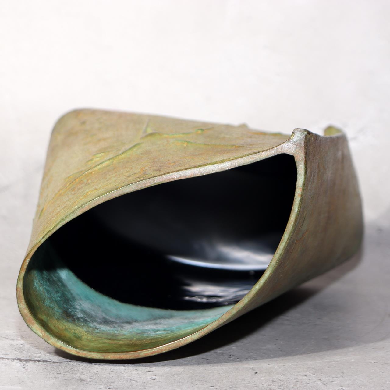 Japanese Bronze Vase Takashi Omori Signed Crane Bird Green Patina Ikebana Art5