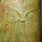 Japanese Bronze Vase Takashi Omori Signed Crane Bird Green Patina Ikebana Art11