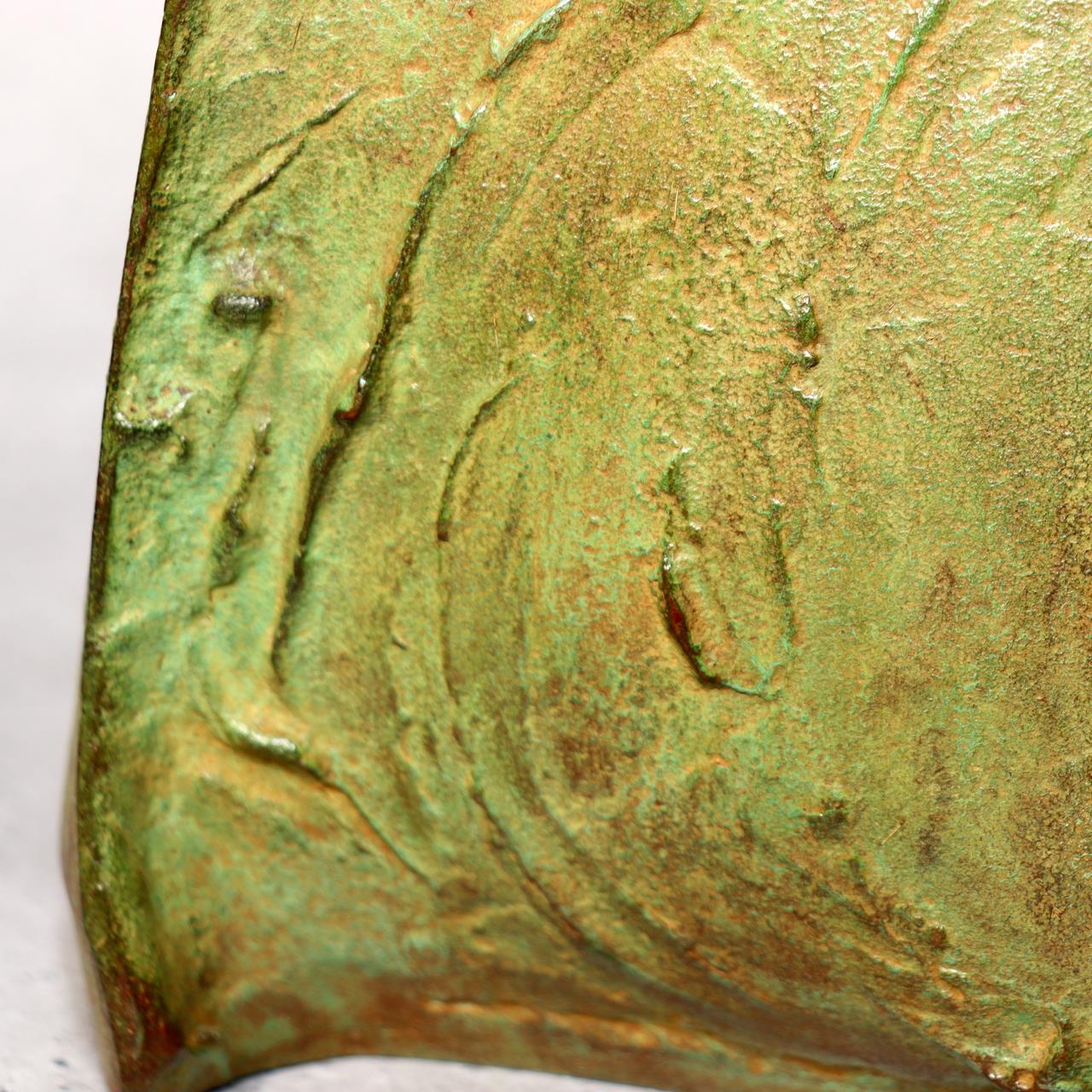 Japanese Bronze Vase Takashi Omori Signed Crane Bird Green Patina Ikebana Art13