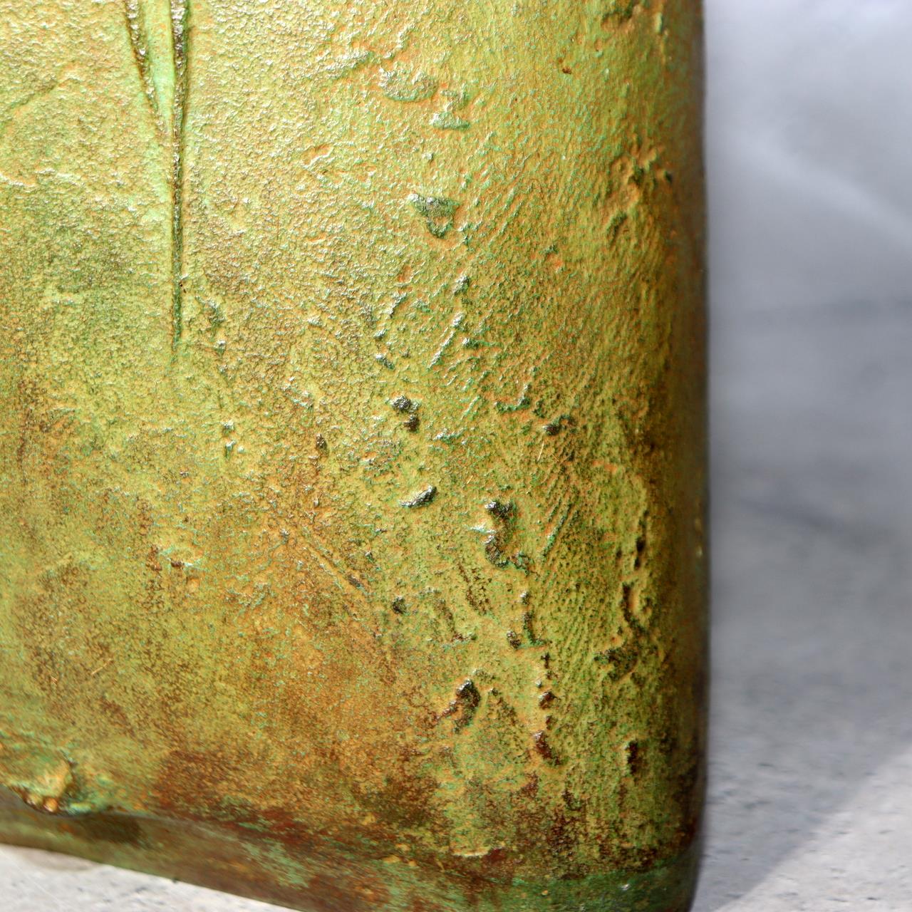 Japanese Bronze Vase Takashi Omori Signed Crane Bird Green Patina Ikebana Art12