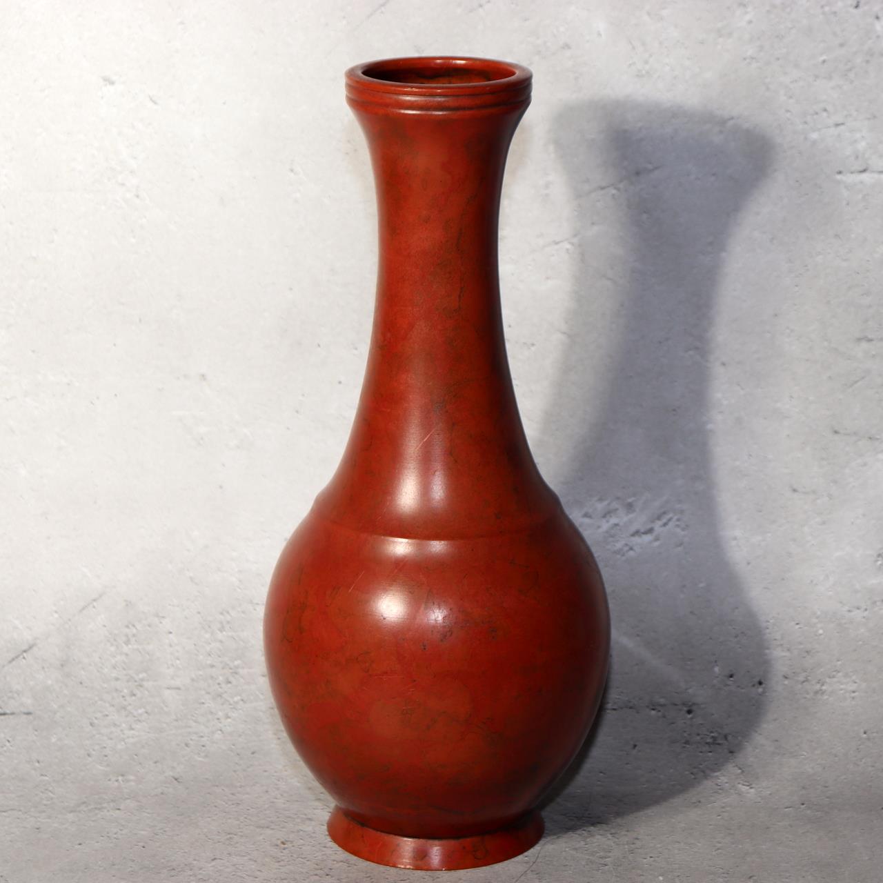 Japanese Bronze Flower Vase Red Mottled Patina Signed Takaoka Ikebana BV7011