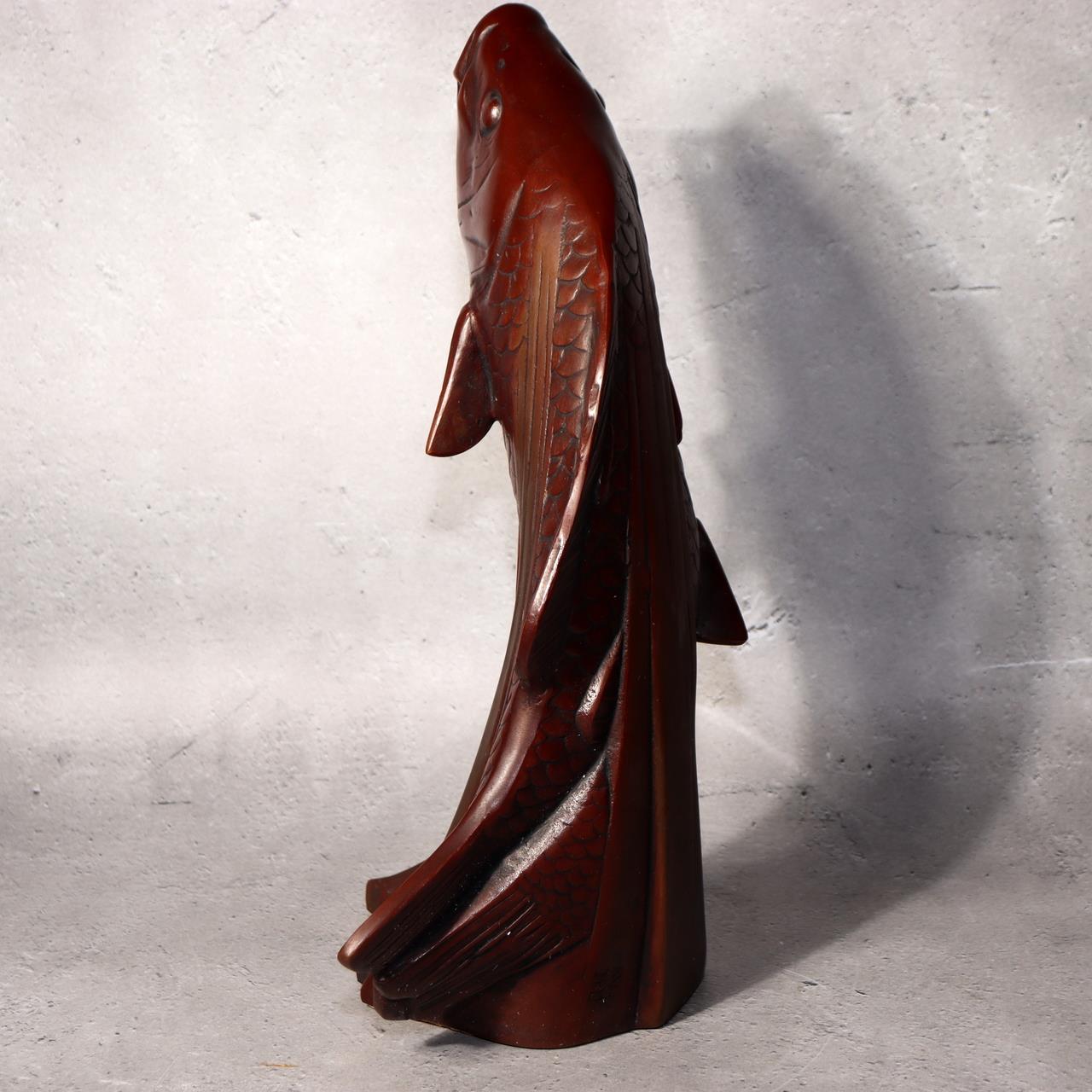 Japanese Bronze Statue Koi Fish Carp Rising Success Saegusa Sotaro Signed4