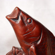 Japanese Bronze Statue Koi Fish Carp Rising Success Saegusa Sotaro Signed10