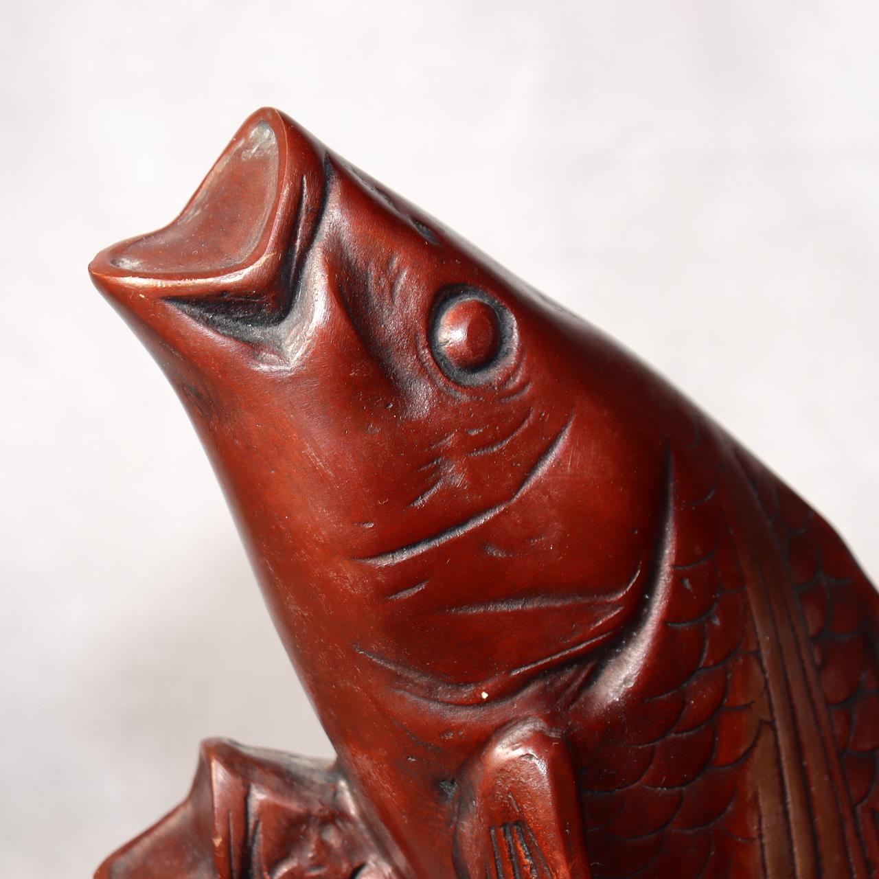 Japanese Bronze Statue Koi Fish Carp Rising Success Saegusa Sotaro Signed10