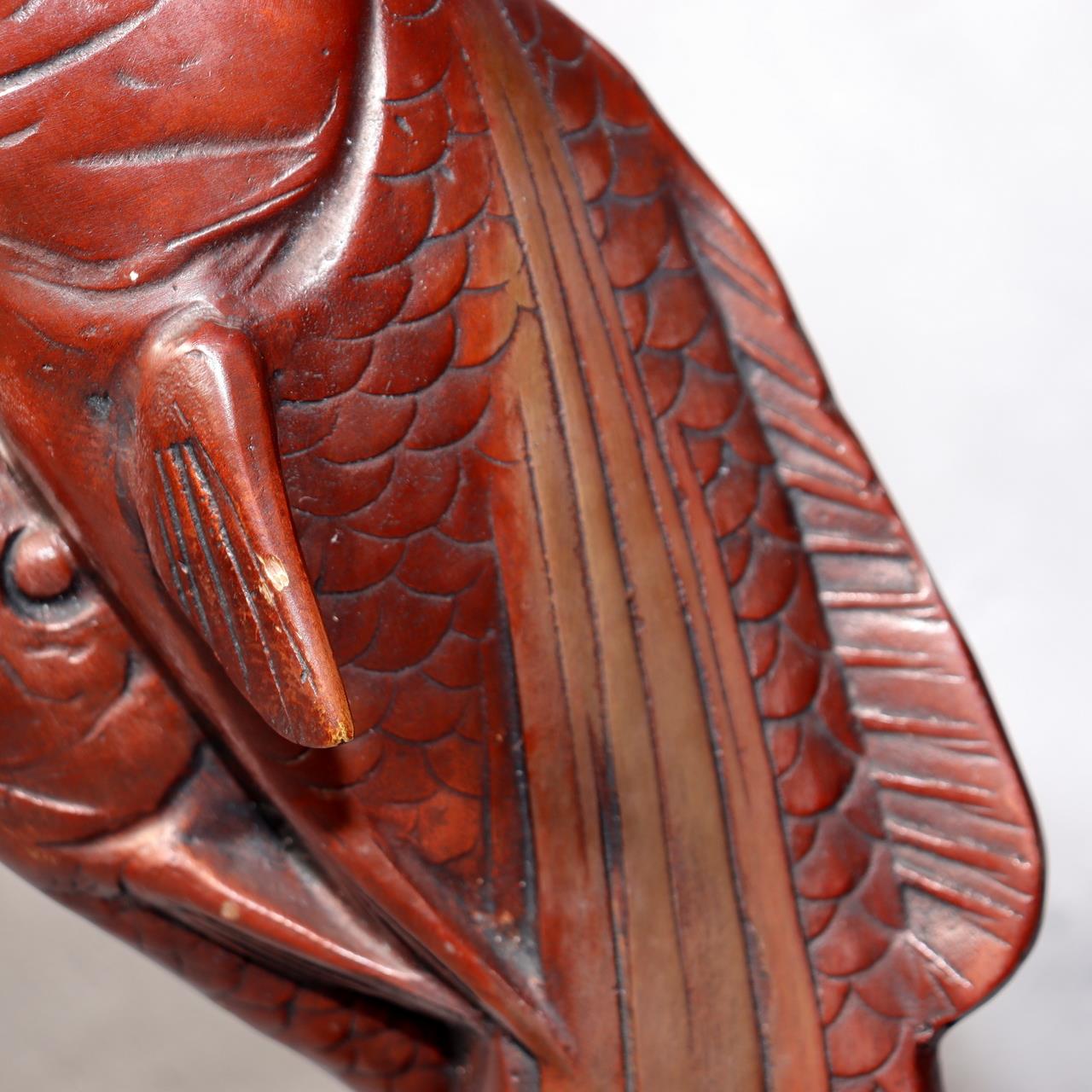 Japanese Bronze Statue Koi Fish Carp Rising Success Saegusa Sotaro Signed12