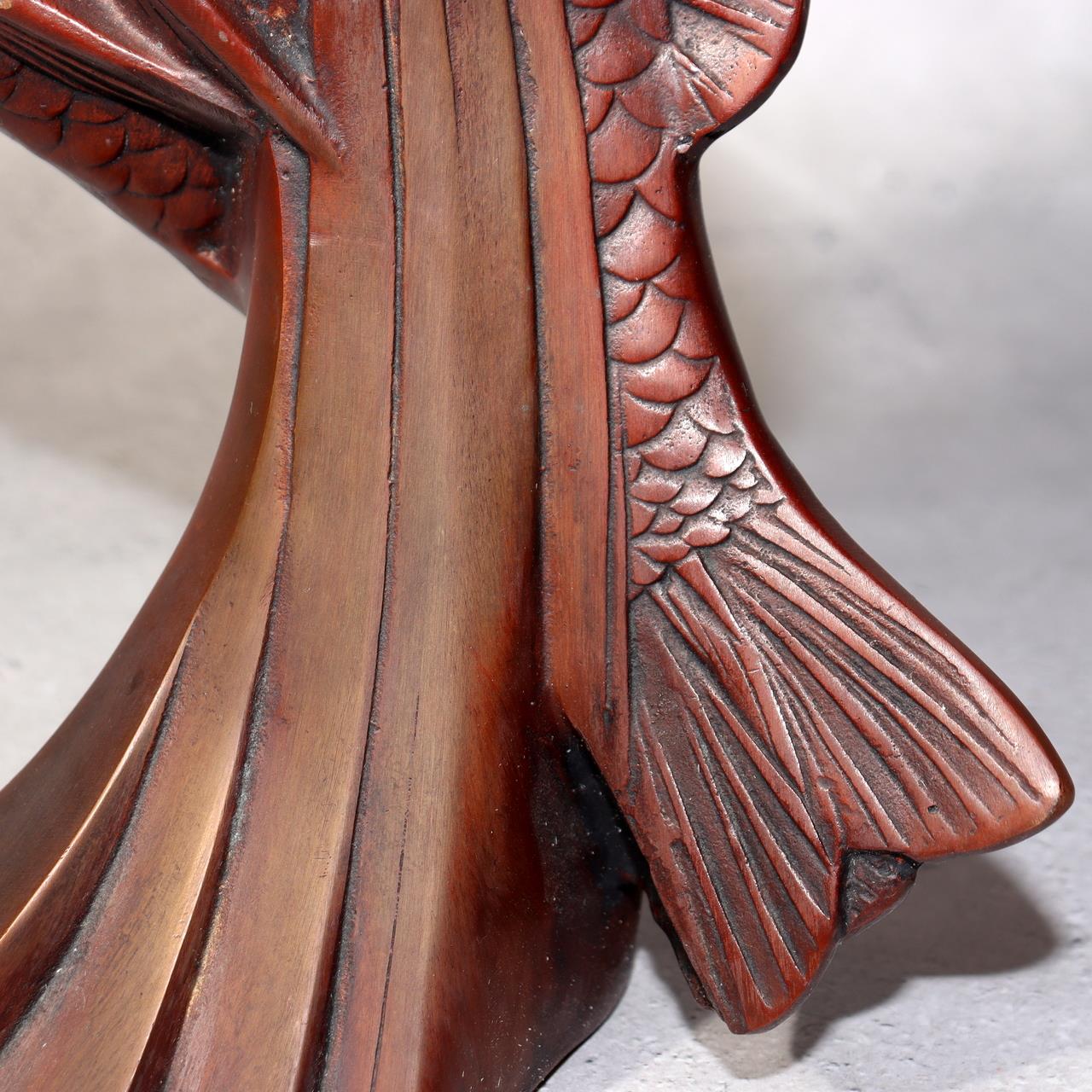 Japanese Bronze Statue Koi Fish Carp Rising Success Saegusa Sotaro Signed13