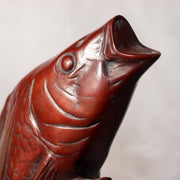 Japanese Bronze Statue Koi Fish Carp Rising Success Saegusa Sotaro Signed16