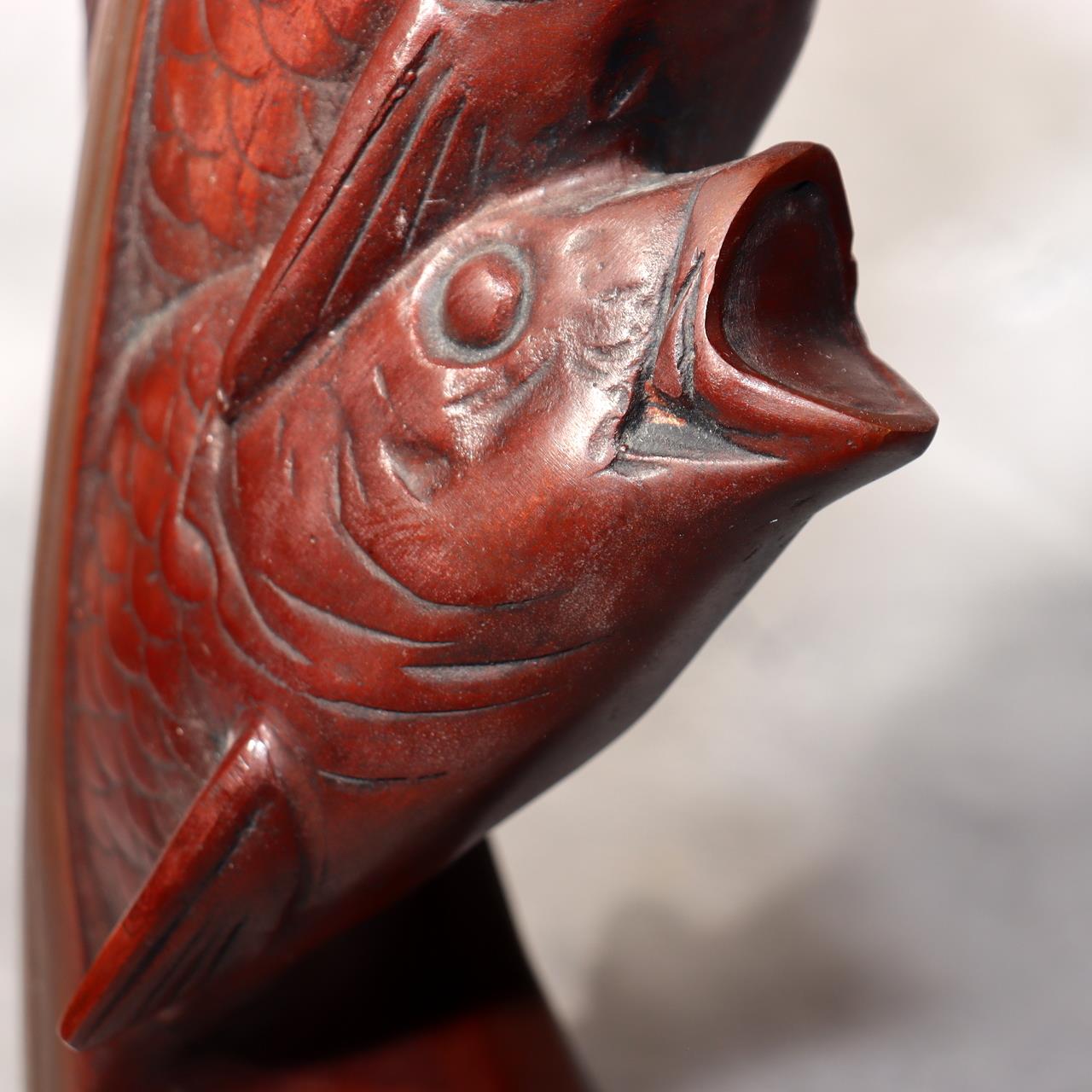 Japanese Bronze Statue Koi Fish Carp Rising Success Saegusa Sotaro Signed17