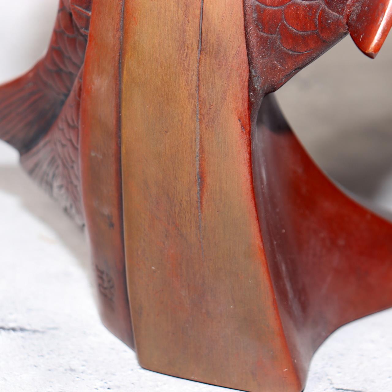 Japanese Bronze Statue Koi Fish Carp Rising Success Saegusa Sotaro Signed21