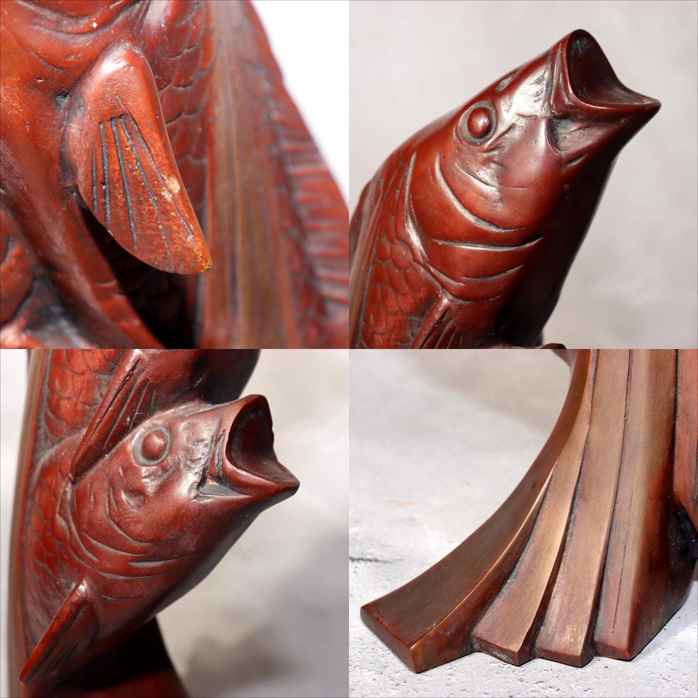 Japanese Bronze Statue Koi Fish Carp Rising Success Saegusa Sotaro Signed7