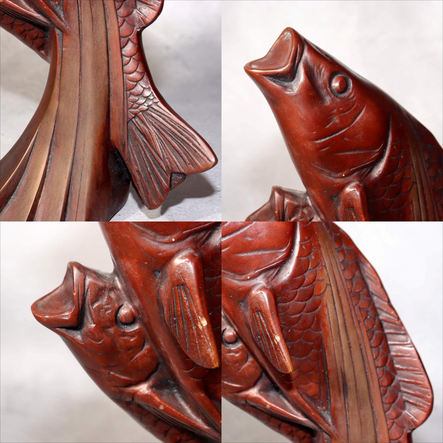 Japanese Bronze Statue Koi Fish Carp Rising Success Saegusa Sotaro Signed6