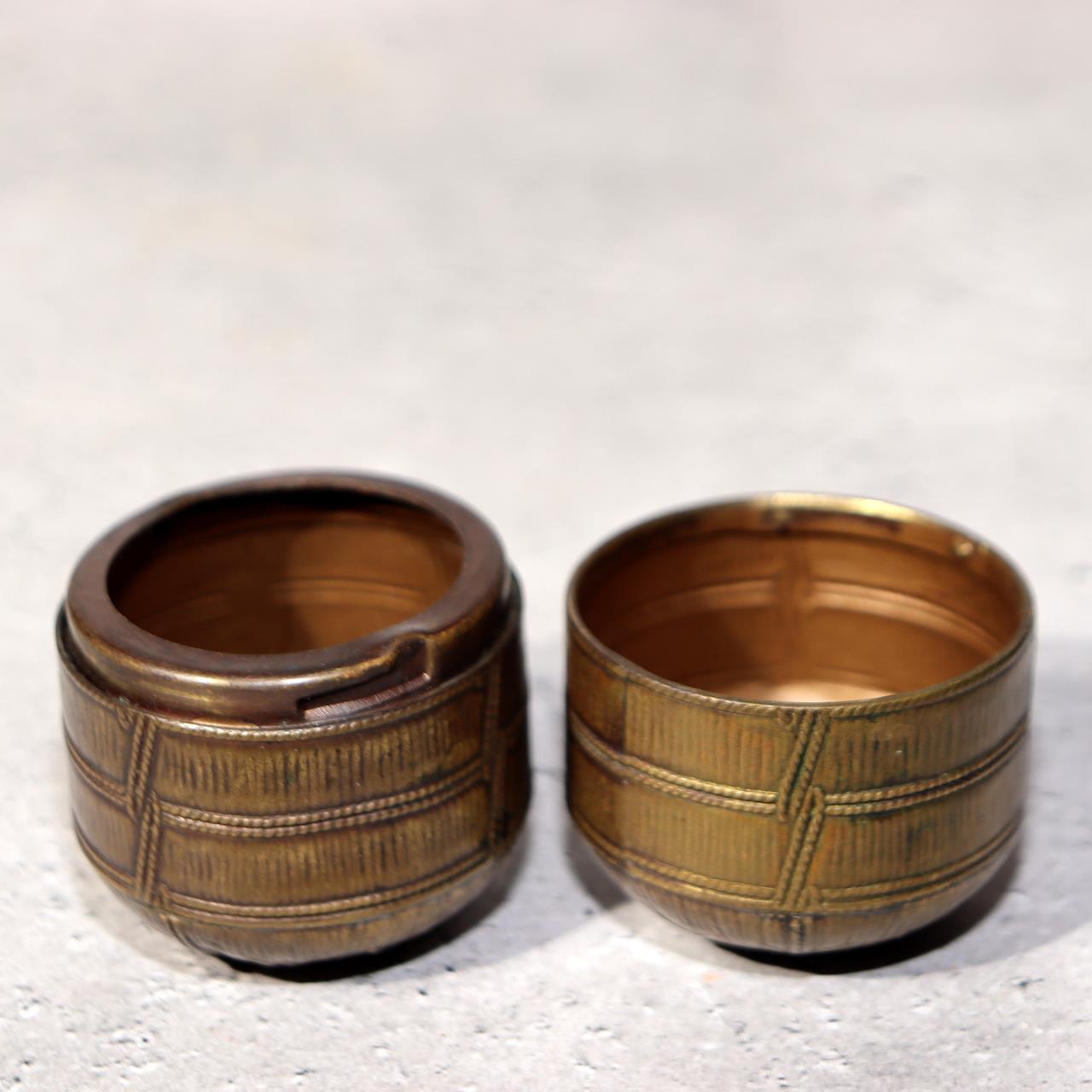 Japanese Antique Meiji Brass Box Kogo Tawara Rice Bale Ikoma Signed Metal5