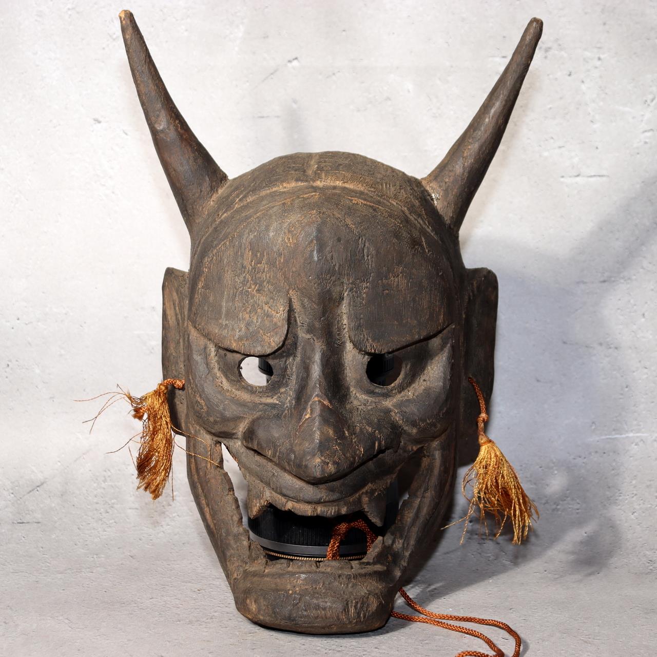 Japanese Wooden Noh Mask Hannya Demon Oni Hand Carved Vintage Wall Decor0