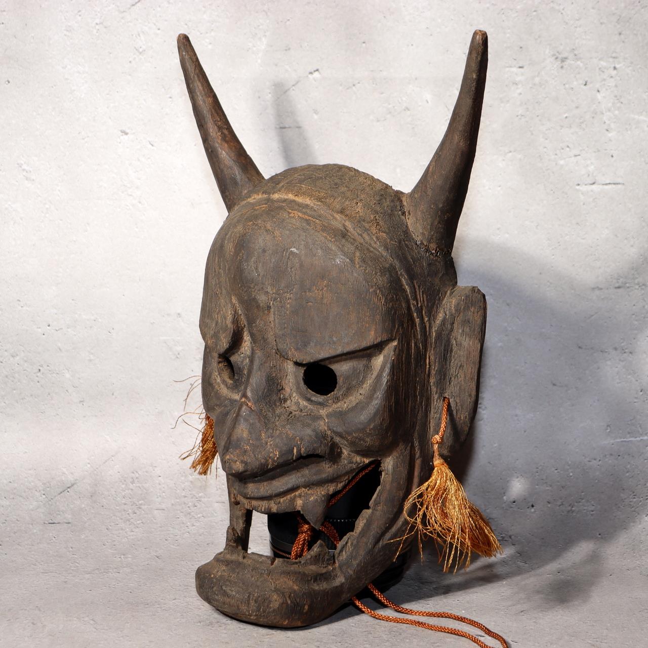 Japanese Wooden Noh Mask Hannya Demon Oni Hand Carved Vintage Wall Decor1