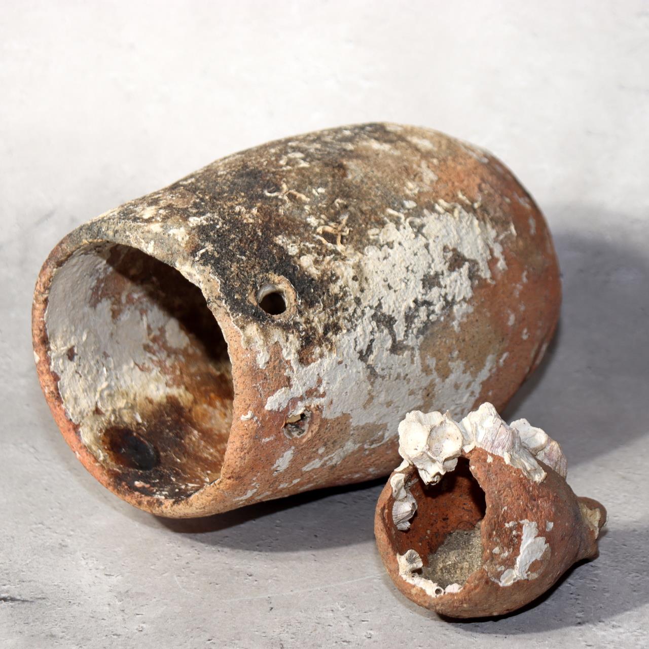 Japanese Antique Takotsubo 2pc Set Octopus Trap Pots Barnacles Ocean Decor0