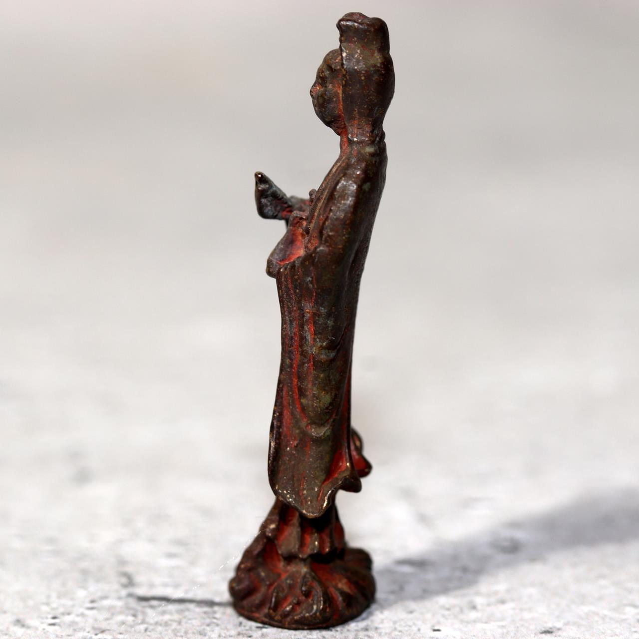 Japanese Antique Zushi Pocket Shrine Wooden Case Bronze Kannon Buddha Statue6