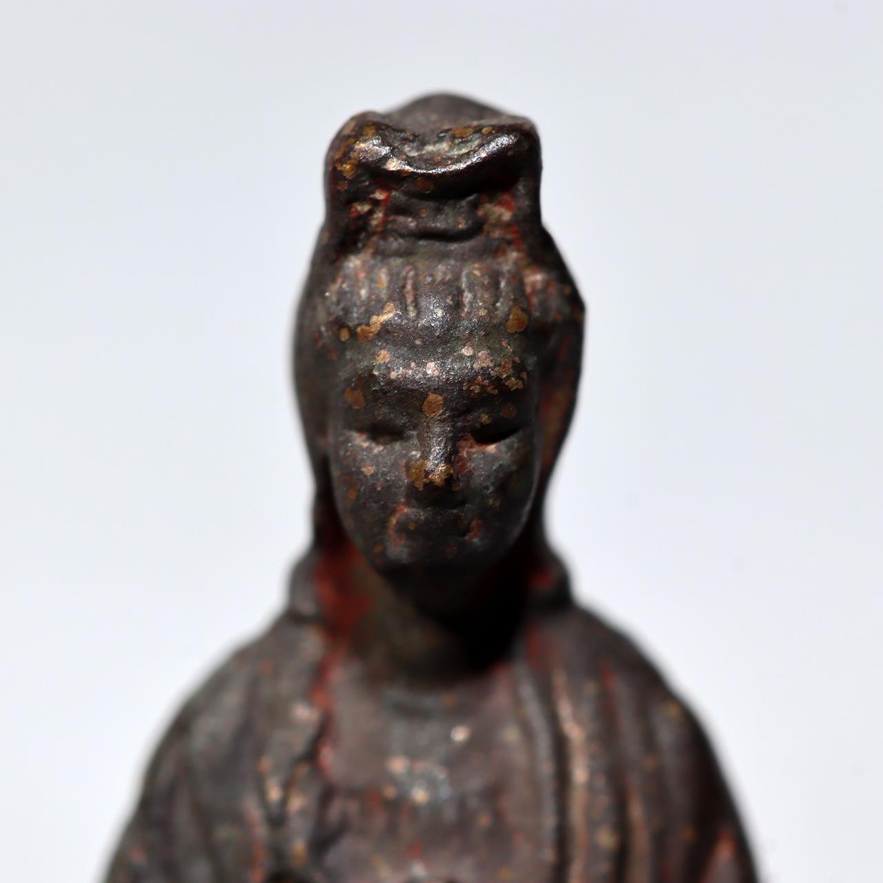 Japanese Antique Zushi Pocket Shrine Wooden Case Bronze Kannon Buddha Statue21