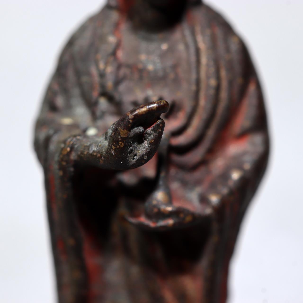 Japanese Antique Zushi Pocket Shrine Wooden Case Bronze Kannon Buddha Statue22