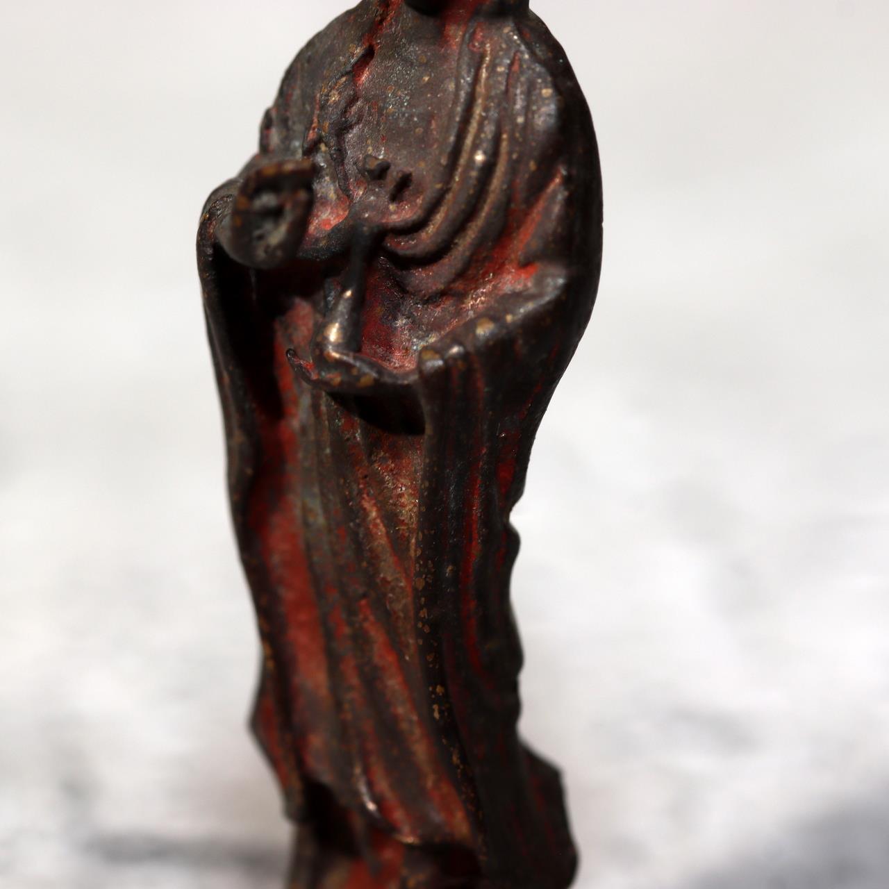 Japanese Antique Zushi Pocket Shrine Wooden Case Bronze Kannon Buddha Statue23