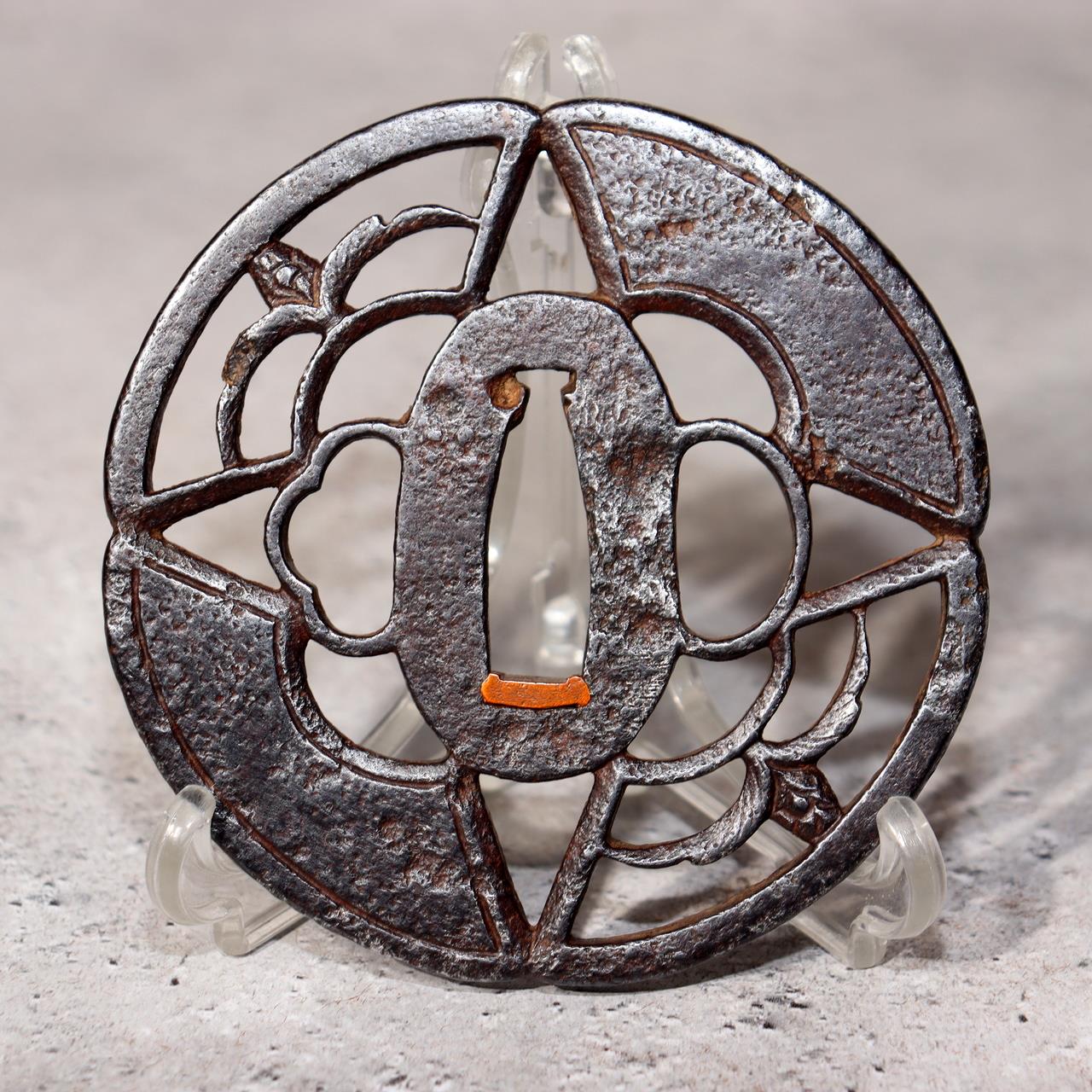 Japanese Antique Iron Tsuba Sword Guard Fan Openwork Sukashi Samurai Edo STO851