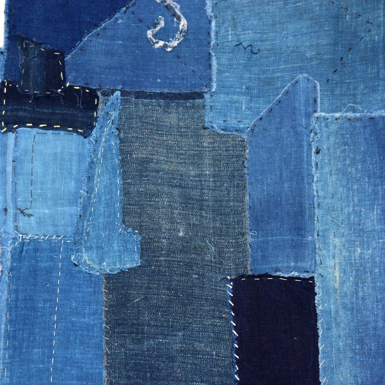 Japanese Antique Boro Fabric Indigo Cotton Sashiko Patchwork Folk Art BRKW1594