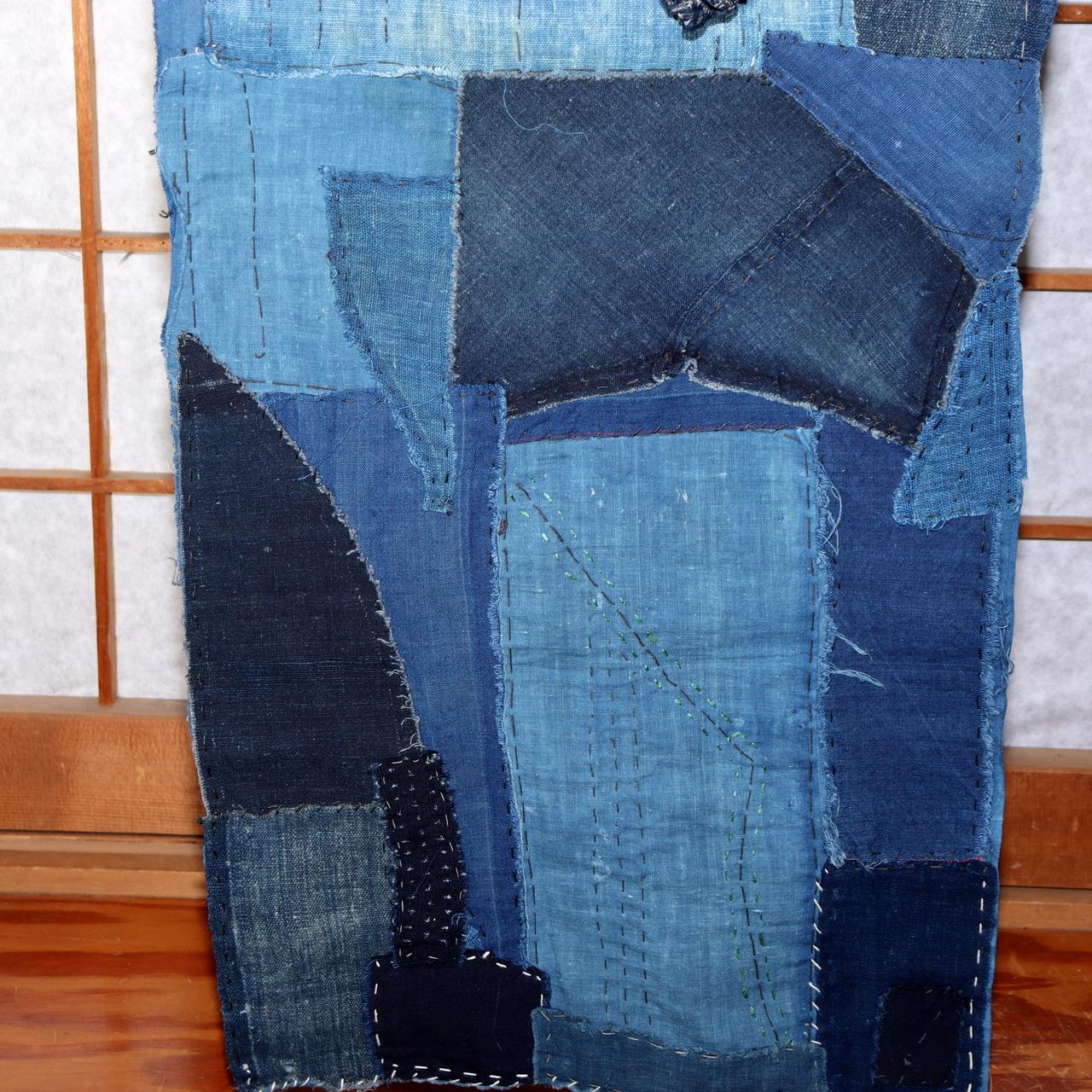 Japanese Antique Boro Fabric Indigo Cotton Sashiko Patchwork Folk Art BRKW1595