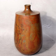 Japanese Bronze Vase Signed Flower Red Patina Vintage BV7032