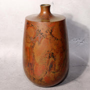 Japanese Bronze Vase Signed Flower Red Patina Vintage BV7033