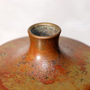 Japanese Bronze Vase Signed Flower Red Patina Vintage BV70310
