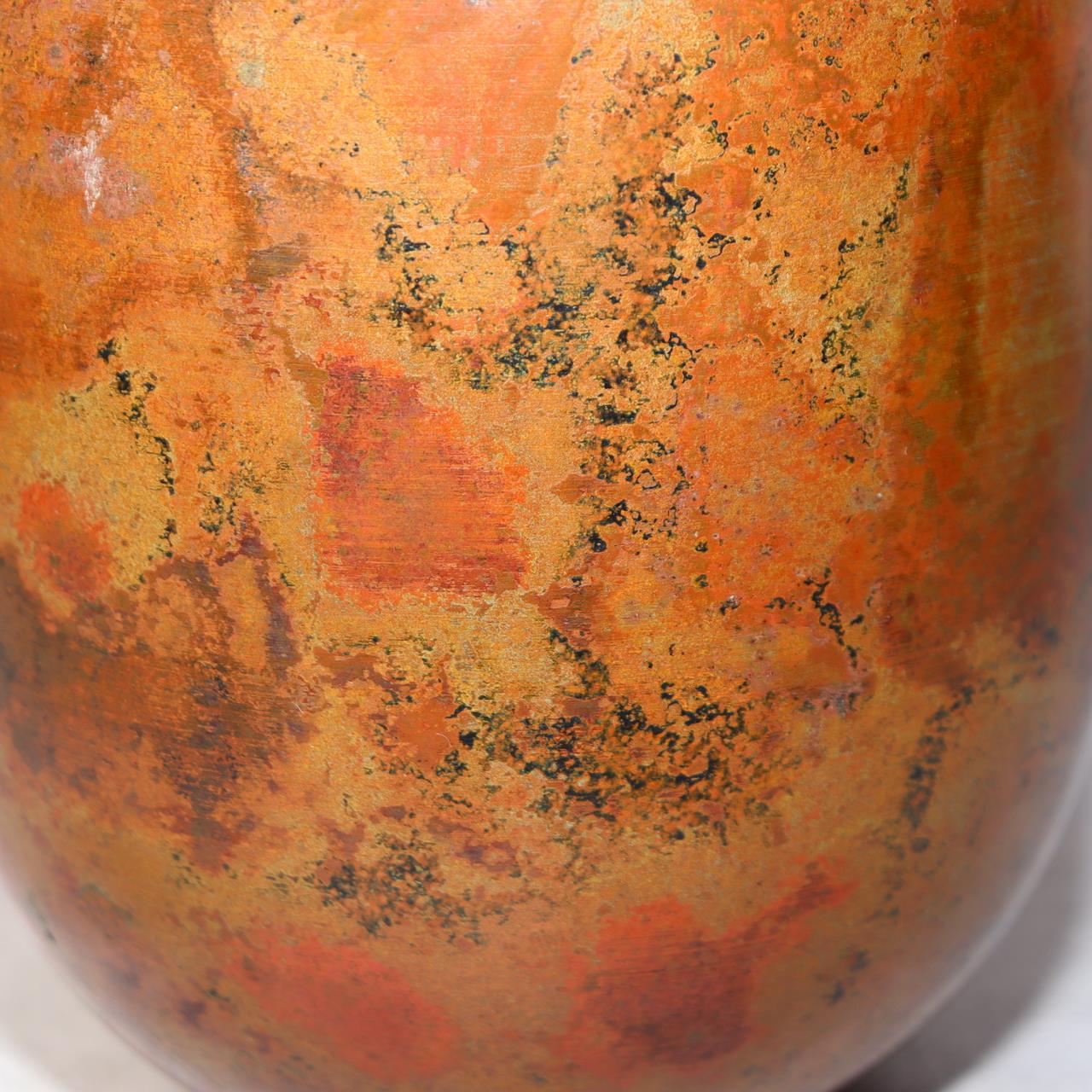 Japanese Bronze Vase Signed Flower Red Patina Vintage BV70316