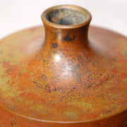 Japanese Bronze Vase Signed Flower Red Patina Vintage BV70318