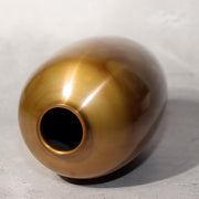 Japanese Bronze Flower Vase Signed Shin Gold Patina Wood Stand Ikebana BV7055