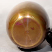 Japanese Bronze Flower Vase Signed Shin Gold Patina Wood Stand Ikebana BV7056