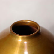 Japanese Bronze Flower Vase Signed Shin Gold Patina Wood Stand Ikebana BV70511