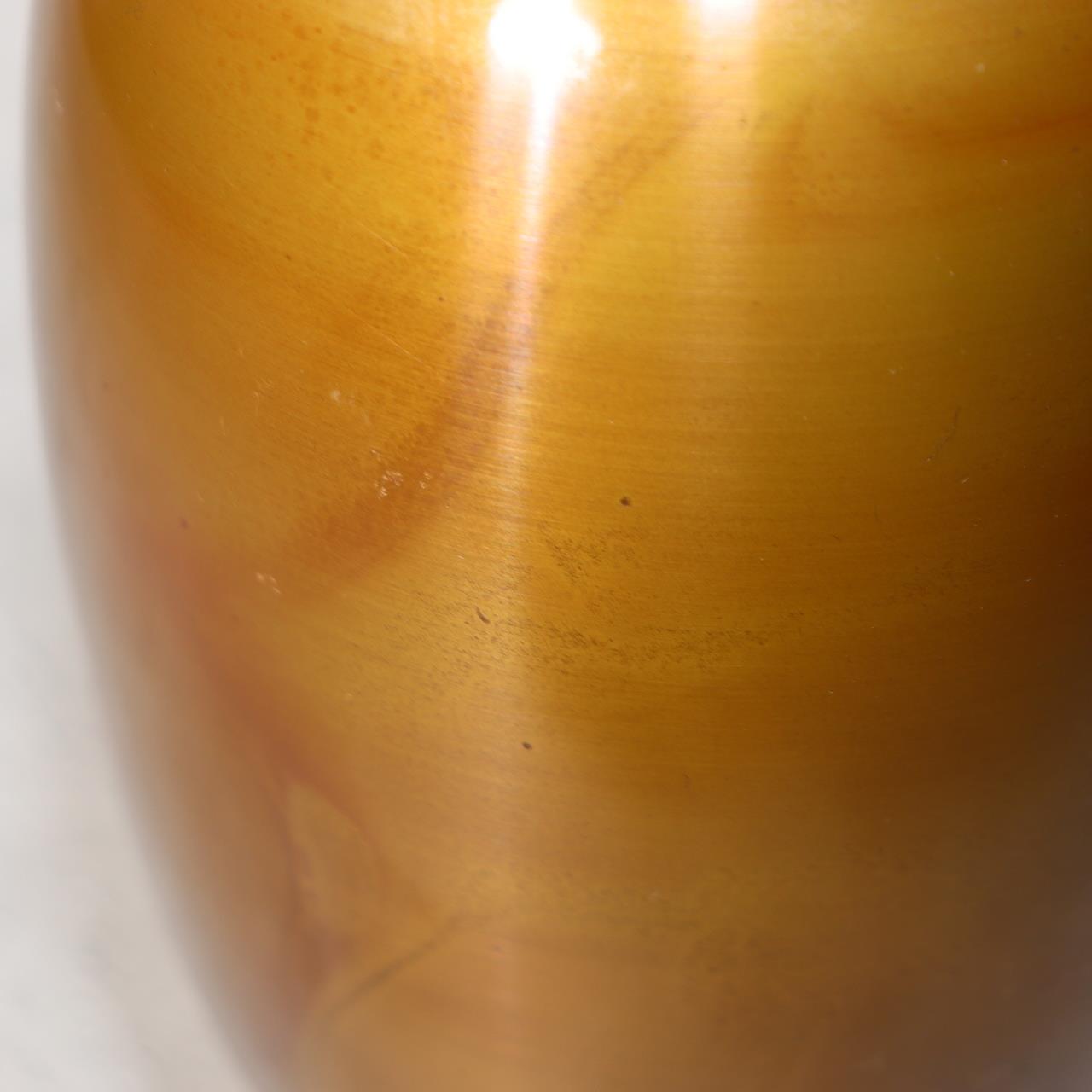 Japanese Bronze Flower Vase Signed Shin Gold Patina Wood Stand Ikebana BV70515