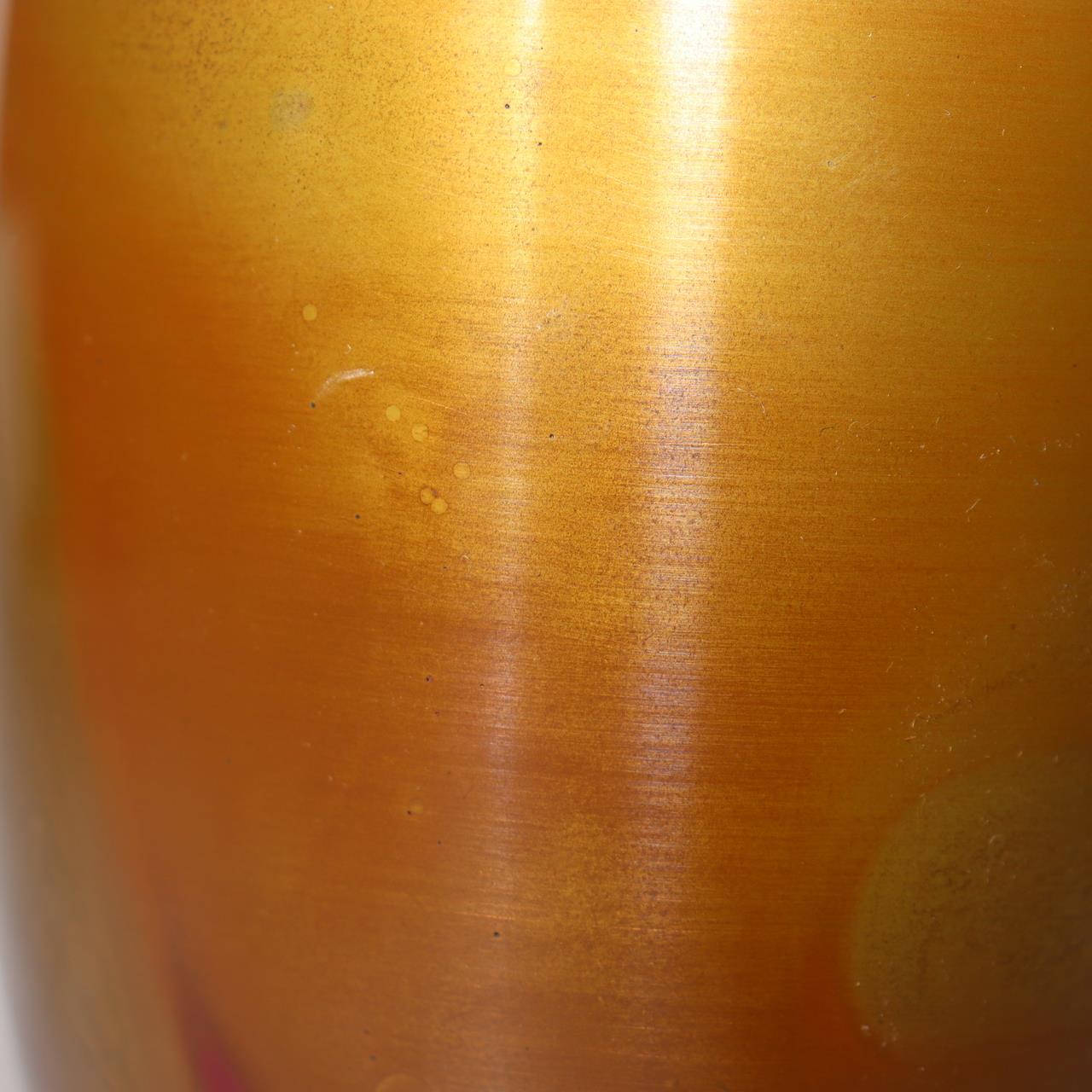 Japanese Bronze Flower Vase Signed Shin Gold Patina Wood Stand Ikebana BV70517