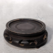 Japanese Bronze Flower Vase Signed Shin Gold Patina Wood Stand Ikebana BV70519