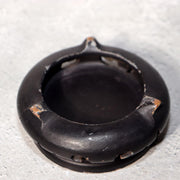 Japanese Bronze Flower Vase Signed Shin Gold Patina Wood Stand Ikebana BV70520