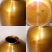 Japanese Bronze Flower Vase Signed Shin Gold Patina Wood Stand Ikebana BV7057