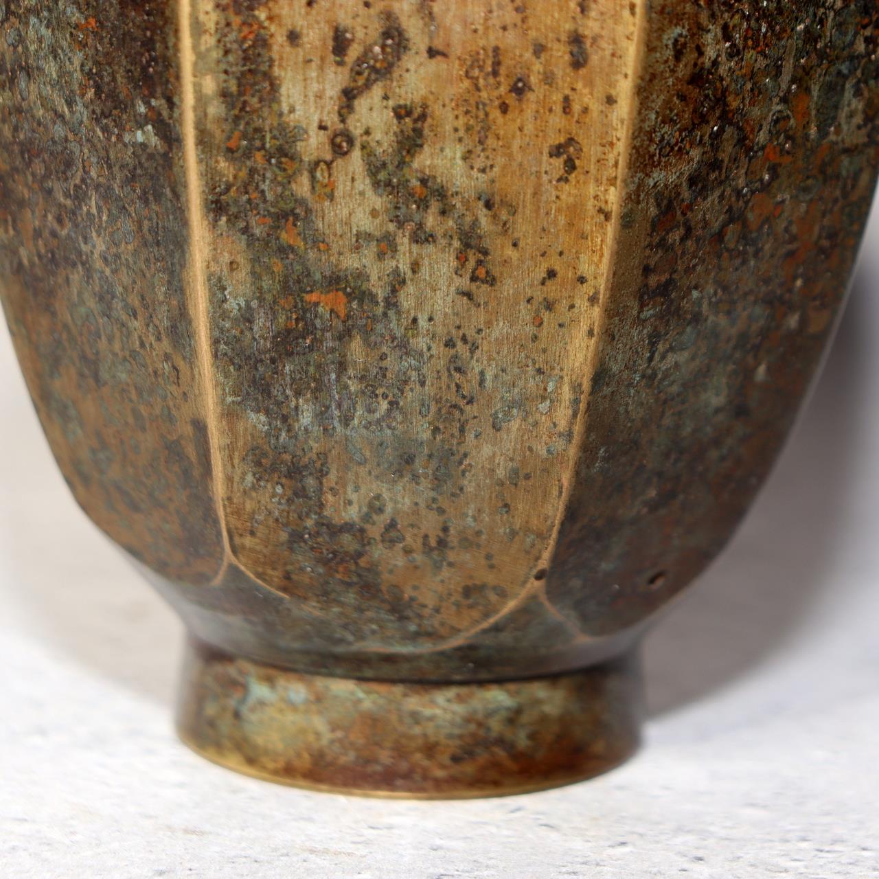 Japanese Vintage Bronze Vase Octagonal Ikebana Flower Rustic Patina BV70614