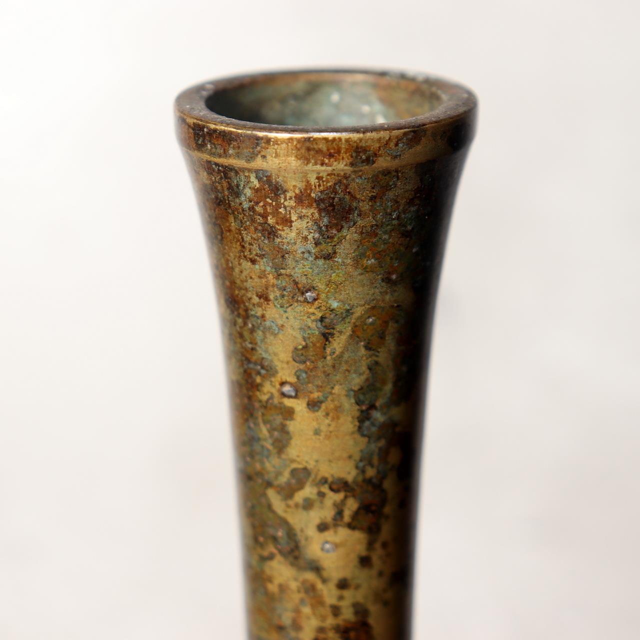 Japanese Vintage Bronze Vase Octagonal Ikebana Flower Rustic Patina BV70615